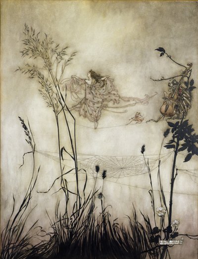 仙女是精致的舞者，插图在肯辛顿花园的彼得潘由JM巴里（1860-1937）1906年（笔和墨水在纸上） 作者 Arthur Rackham