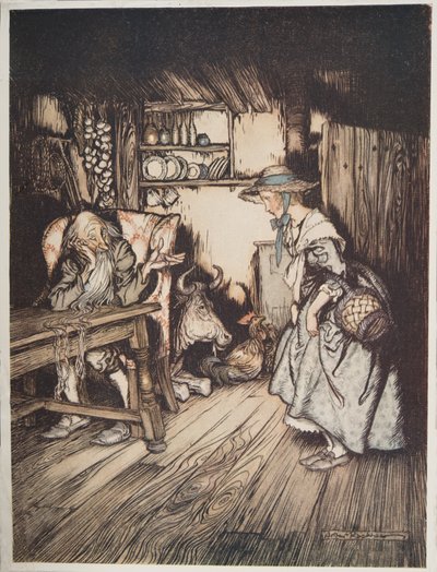 森林里的小屋，来自格林兄弟的小兄弟和小妹妹以及其他故事，pub.1917 作者 亚瑟·拉克汉姆（Arthur Rackham）