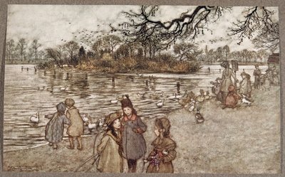 所有鸟类出生的岛屿都是婴儿男孩和女孩，来自JM Barrie（1860  -  1937）在肯辛顿花园的Peter Pan酒吧。 1906年 作者 亚瑟·拉克汉姆（Arthur Rackham）