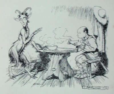 人与羊》，来自《伊索寓言》的插图，由海涅曼出版。 作者 亚瑟·拉克汉姆（Arthur Rackham）