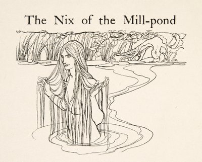 Mill-Pond 的 Nix，来自 Little Brother & Little Sister 和其他格林兄弟的故事，pub.1917（石版画） 作者 亚瑟·拉克汉姆（Arthur Rackham）