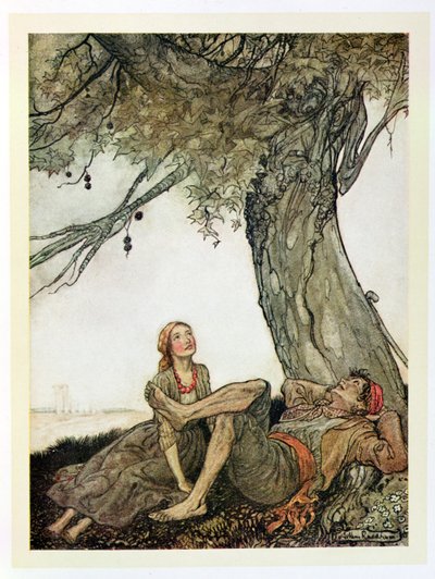 旅行者和梧桐树，来自&39;Aesop&39;s Fables&39;的插图，由Heinemann出版，1912年 作者 亚瑟·拉克汉姆（Arthur Rackham）