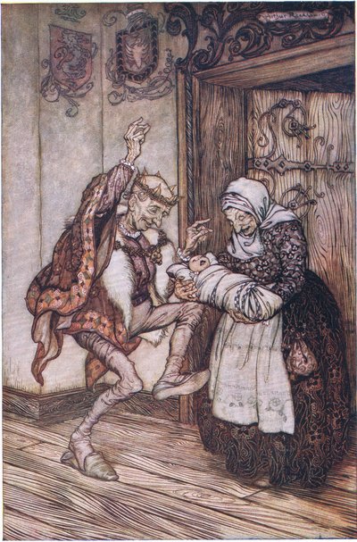 The king could not contain himself for joy (colour litho) 作者 亚瑟·拉克汉姆（Arthur Rackham）