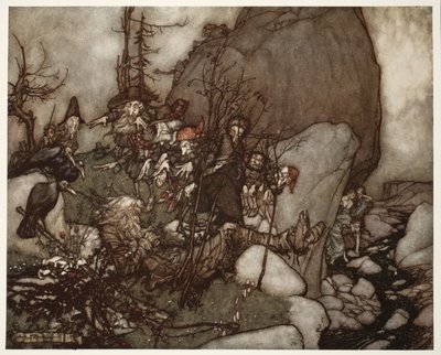 Rip Van Winkle的睡眠，来自Rip Van Winkle，华盛顿欧文，酒吧。 1910 作者 亚瑟·拉克汉姆（Arthur Rackham）