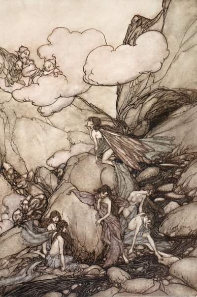 这些神仙的山脉，来自华盛顿欧文的Rip Van Winkle，酒吧。 1910 作者 Arthur Rackham
