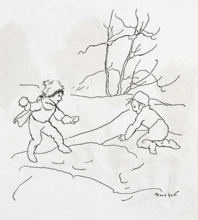 两个孩子打雪仗 作者 亚瑟·拉克汉姆（Arthur Rackham）