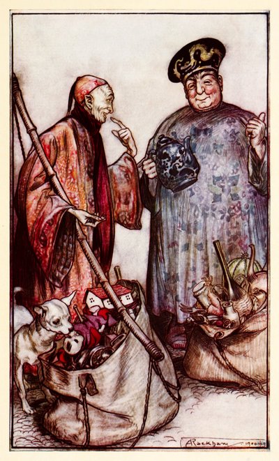 其中两位圣人......就像我们中间的小贩一样（表达自己随身携带的东西）来自第三部分：前往拉普塔的航程，Balnibarbi，Luggnagg，Glubbdubdrib和Gullivers Travels的日本 作者 亚瑟·拉克汉姆（Arthur Rackham）