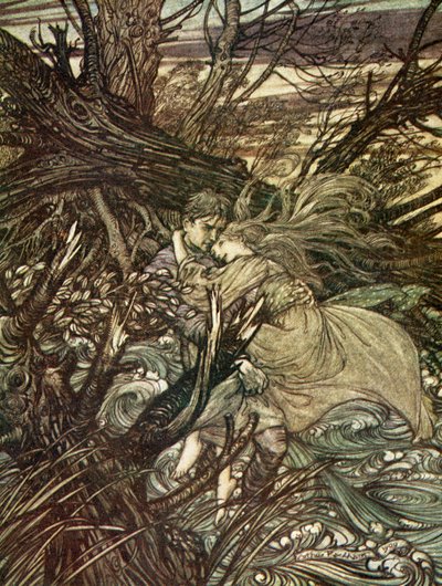 在Friedrich de laMotteFouqué的Undine 作者 亚瑟·拉克汉姆（Arthur Rackham）