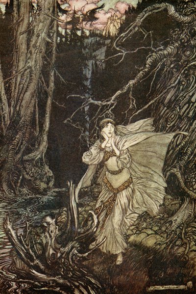在Friedrich de laMotteFouqué的Undine 作者 亚瑟·拉克汉姆（Arthur Rackham）