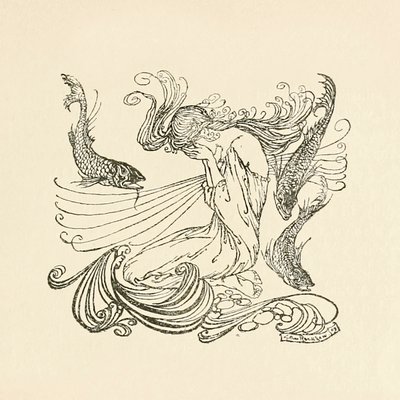 Undine从喷泉中站起来哭泣，来自《Undine》。 作者 亚瑟·拉克汉姆（Arthur Rackham）
