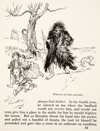 看到他跑掉的人，来自格林兄弟的小弟弟和小妹妹以及其他故事，pub.1917（石版画） 作者 亚瑟·拉克汉姆（Arthur Rackham）