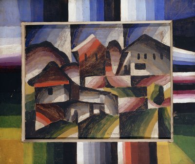 风景中的房子； Hauser in Landschaft，约1920年（布面油画） 作者 Arthur Segal