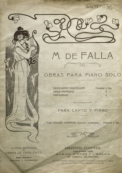法拉，曼努埃尔-德（1876-1946 年）。西班牙作曲家、钢琴家。作品包括钢琴独奏曲、钢琴与声乐作品。编辑于马德里。 作者 艺术家未知