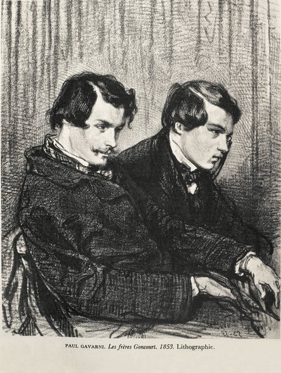 加瓦尼，Hippolyte-Guillaume-Sulpice Chevalier，又名保罗（1804-1866 年）。埃德蒙和儒勒-德-龚古尔在剧院的包厢里。1853.龚古尔，埃德蒙-胡特（1822-1896 年）。英国作家；龚古尔，儒勒-休特（1830-1870 年）。英国作家。著作。私人 作者 艺术家未知