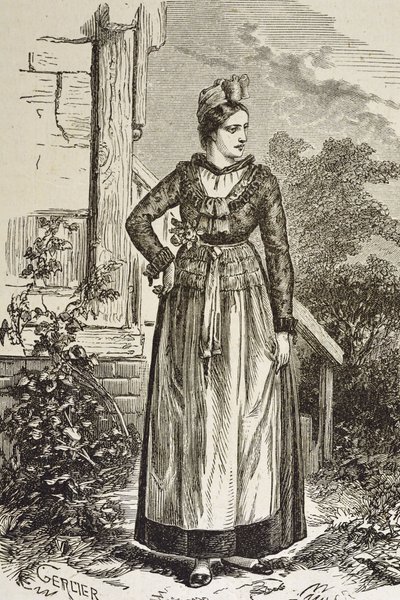 德国（19 世纪）。社会（1879 年）。阿尔萨斯。该地区的妇女。现在，阿尔萨斯由德国国会（1871-1918 年）控制。雕刻。私人收藏 作者 艺术家未知
