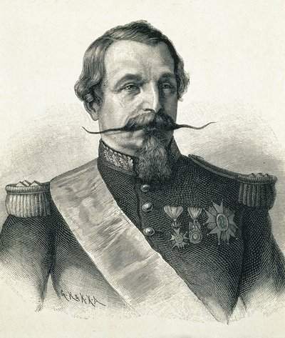 拿破仑三世，夏尔-路易-拿破仑-波拿巴（1808-1873 年）。法兰西第二共和国总统（1848-1852 年）和皇帝（1852-1870 年）。拿破仑三世肖像。雕刻。 作者 艺术家未知