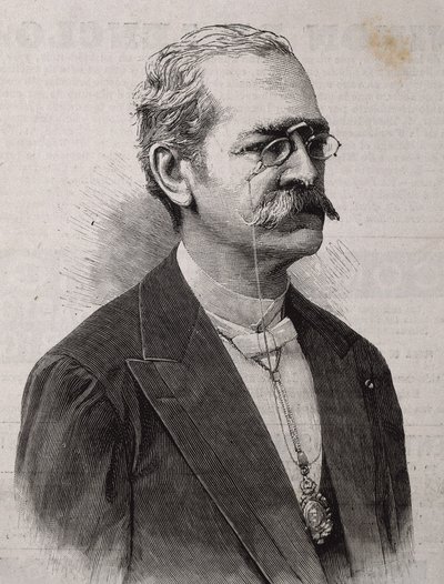 帕尔马，里卡多（1833-1919 年）。秘鲁作家、学者、图书馆员和政治家。雕刻。 作者 艺术家未知