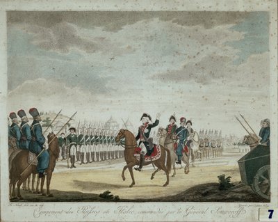 1799 年由亚历山大-苏沃洛夫亲王和元帅指挥的意大利俄军营地（彩色印刷品） 作者 艺术家未知