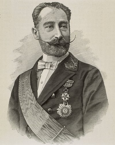萨尔瓦多-罗德里甘内斯，阿莫斯（1845-1922 年）。西班牙政治家和工程师。雕刻。 作者 艺术家未知
