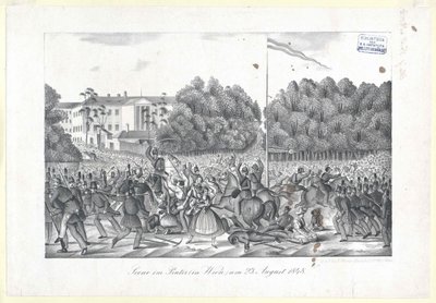 1848 年 8 月 23 日（维也纳）普拉特广场的场景。1848年8月23日 作者 艺术家未知