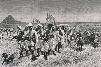斯坦利，亨利-莫顿爵士（1841-1904 年）。"穿越乌尼罗河》，为法文版作品《穿越黑暗大陆》绘制的插图。蚀刻版画。法国。巴黎。巴黎。装饰艺术图书馆 作者 艺术家未知