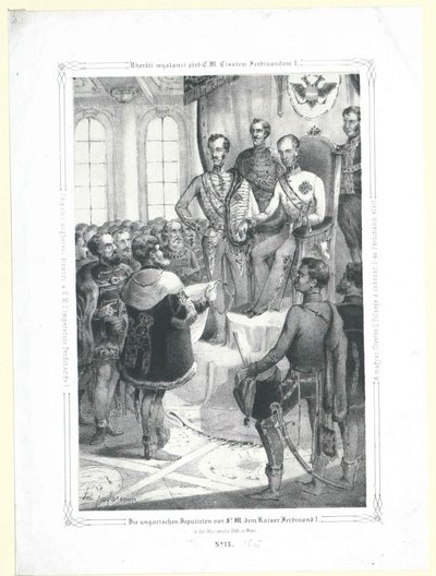 1848 年 3 月的一周，匈牙利代表在皇帝费迪南德一世爵士面前 作者 艺术家未知