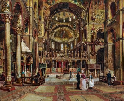 威尼斯圣马可大教堂（Basilica di San Marco）内部。 1886年 作者 阿图罗·法拉利（Arturo Ferrari）