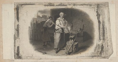 钞票上的铁匠和锻造的小图案，约1824-37年。 作者 亚瑟·布朗·杜兰德。