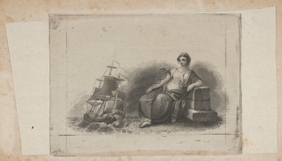 钞票上有代表海洋商业的女性形象的图案，约1824-37年。 作者 亚瑟·布朗·杜兰德。