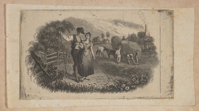 象征农村工业的干草工人的纸币图案，约1824-37年。 作者 亚瑟·布朗·杜兰德。