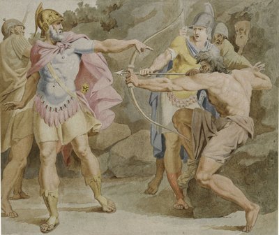 菲罗克忒斯将赫拉克勒斯之弓瞄准奥德修斯，1790年 作者 Asmus Jacob Carstens