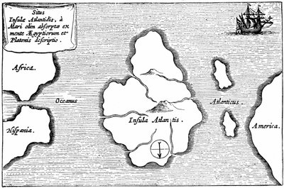 亚特兰蒂斯地图，来自《Mundus Subterraneus》。 作者 阿塔纳修斯·基歇尔