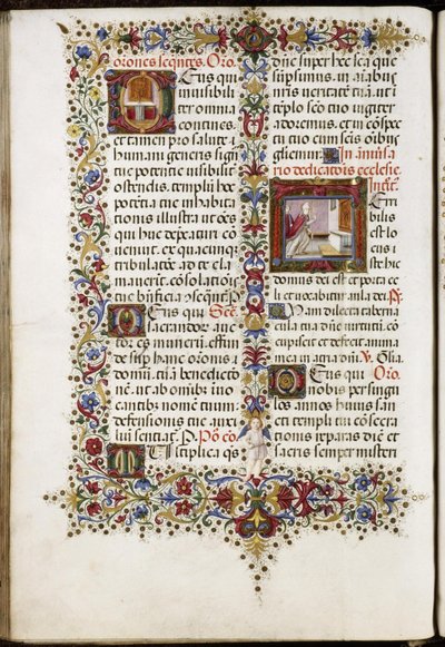 托马斯-詹姆斯（Thomas James）的 Missal：页面上有两个首字母缩写：祭坛和教堂的落成。 作者 Attavante degli Attavanti