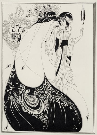 孔雀裙，插图为英文版的莎乐美由奥斯卡王尔德（1854-1900）1893（黑色墨水和石墨在纸上） 作者 Aubrey Beardsley
