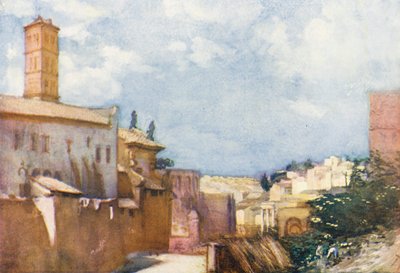 罗马：俯瞰 S Francesca Romana 和广场（彩色石版画） 作者 奥布里·沃特菲尔德