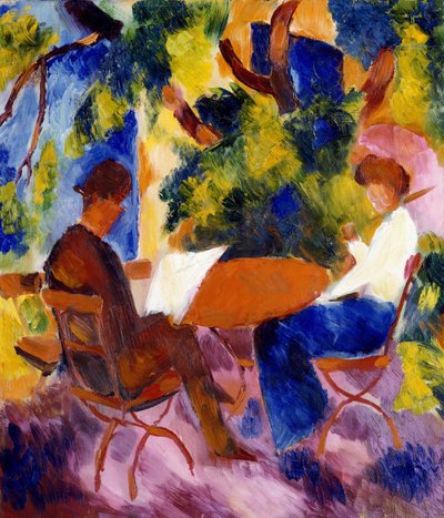1914年在花园餐桌旁 作者 August Macke