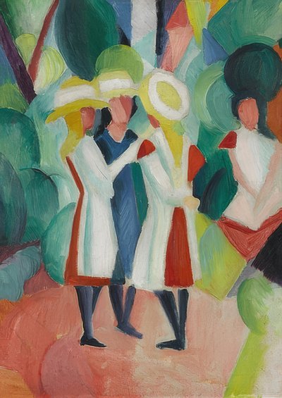 有黄色草帽的三个女孩（I）。 1913年 作者 奥古斯特·马克