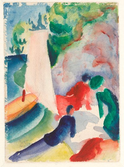 “”海滩上的野餐“”（航行后的野餐）奥古斯特·马克（August Macke）（1887-1914）的水彩画，1913 年尺寸 17.6x12.2 厘米，阿尔贝蒂娜，维也纳 作者 奥古斯特·马克