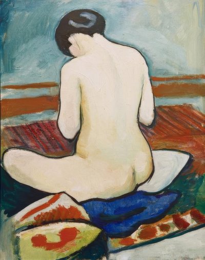裸体坐着枕头 作者 August Macke
