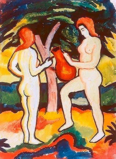 两个裸体与投手 作者 August Macke