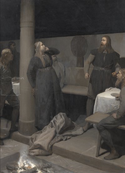 烧焦的Njáll的故事：Gunnar and Hallgerðr, c. 1895. 作者 奥古斯特·马尔姆斯特伦
