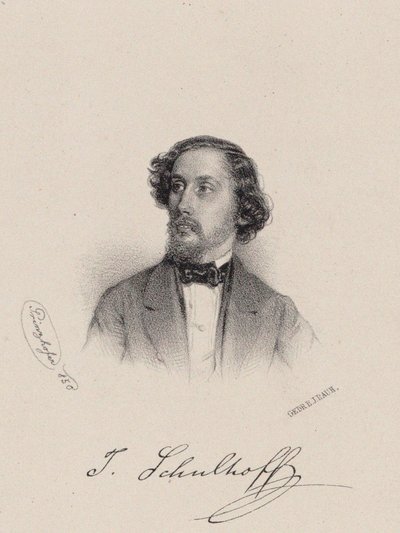 钢琴家和作曲家Julius Schulhoff的肖像，1825-1898年，1850年。 作者 奥古斯特·普林佐夫
