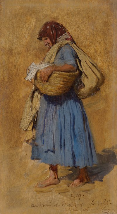 农民的妻子在吹鼻子，约1871-1874年 作者 奥古斯特·里特·冯·佩滕科芬