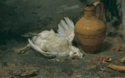 有死鸡和壶的静物 作者 奥古斯特·冯·彼得科芬