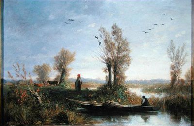 运河岸边（布面油画） 作者 奥古斯特-保罗-查尔斯·阿纳斯塔西