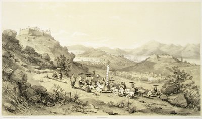 澳门概况，《中国速写》第11版，尤金-西切利（1813-90）1842年刻制（着色石印）。 作者 奥古斯特（后）博格特