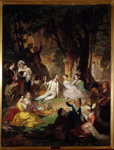 品尝Champetre资产阶级社会中的野餐场景。巴特莱米-格莱兹（1807-1893）的画作 1850年 蒙彼利埃，法布尔博物馆 作者 Auguste Barthelemy Glaize