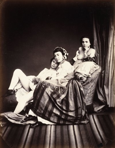 躺椅上的三个裸体女人，约1850年 作者 Auguste Belloc