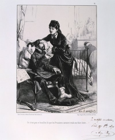 1870年，普法战争中，巴黎围攻行动中，一名妇女为受伤的士兵喝汤 作者 奥古斯特·布莱