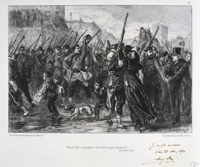 法国士兵于1871年1月18日出发前往巴黎围攻布赞瓦尔，进行普法战争，1872年 作者 奥古斯特·布莱